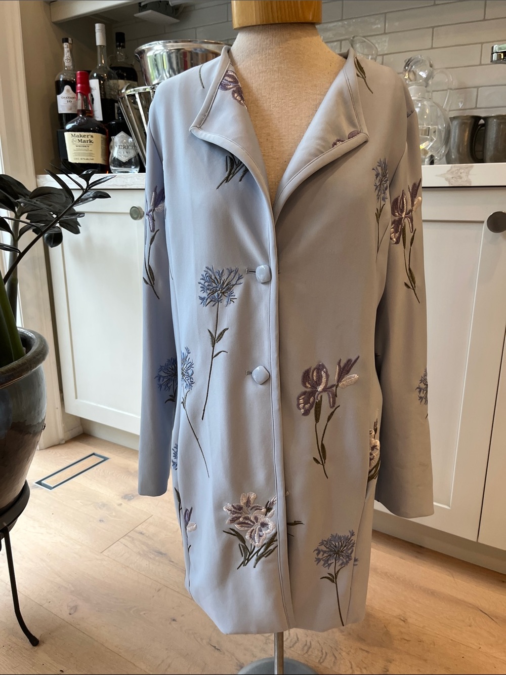 Guillaume Light Blue Floral Embroidered Women's Fully lined day Coat